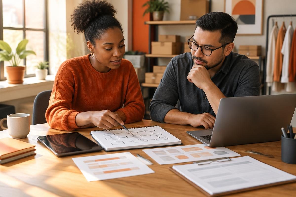 Business owner and advisor mapping an administrative workflow